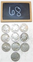 (10) Buffalo Nickels, Dates Worn