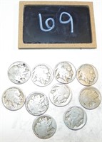 (10) Buffalo Nickels, Dates Worn