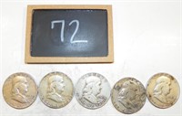 (5) 1949 Franklin Half Dollars