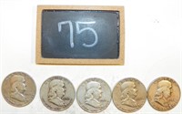(5) 1953 Franklin Half Dollars