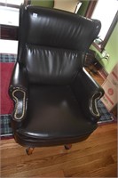 LEATHER EXECUTIVE ARM CHAIR MIDNIGHT BROWN TACKS
