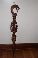 CARVED WOOD CANE WITH FIGURES 33" L