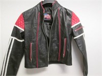 Black Red & White Leather Jacket - Size Small