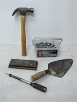 lot of hardware & tools- nails, hammer, etc.
