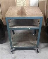 Metal Cart On Wheels With Heavy Wood Top Insert