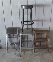 Lot Of Vintage Stools And Stepladders