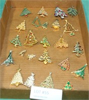 FLAT BOX OF CHRISTMAS TREE SHAPED COSTUME JEWELRY