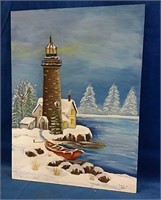 Lighthouse painting on board 12x16"h