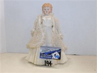 Porcelain Doll, unmarked, 10" tall