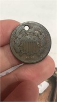 Rare 1864 "No Motto" US 2 Cent Coin - 1st Year of