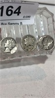 3 Mercury Silver Dimes 1918 P, 1928 S, 1942 P
