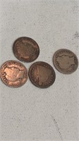4- Silver One Dime Coins 1911, 1845, 1909, 1914