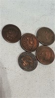 5 Indian Head One Cent Coins