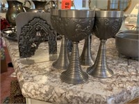 LOT OF 4 PEWTER CUPS / BOOKENDS