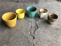5 OLD POTTERY PLANTERS - GROUPING