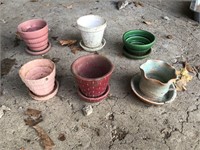 6 OLD POTTERY PLANTERS - GROUPING