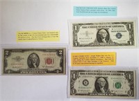 3 collectible bills (2) $1 and (1) $2