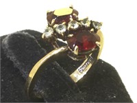 Vintage Ring - 18K Gold Overlay - with red and