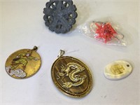 Large polished Tigereye pendant with dragon and