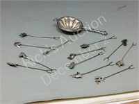 sterling tea strainer & sterling appetizer picks