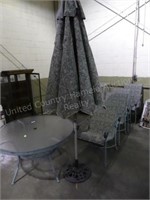 Patio table, umbrella & 4 chairs