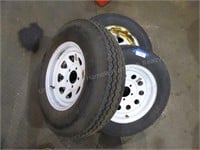 Tires: (2) 14" - (1) 15" on 5 hole trailer wheel