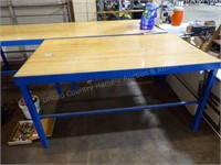 Metal work table w/ wood top approx. 43" x 73"