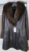Leather wFox Fur Collar,Sheared Rabbit Lining Coat
