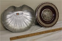 Metal shell Dish / Inlay Wood Bowl