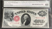 1917 $1 USA Note GEM UNC 65 CGA