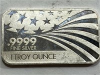 .9999 Pure SIlver 1 oz. Silver Flag Bar