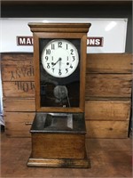 Original Bundy Staff Time Clock in Wooden Cabinet