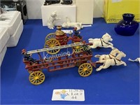 TWO VINTAGE CAST IRON HORSE DRAWN FIRE WAGONS