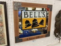 FRAMED "BELL BREWING" MIRRORED BEER BAR SIGN