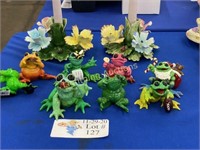 EIGHT KITTY'S CRITTERS RESIN FROG FIGURINES