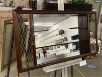 ANTIQUE WOODEN MIRRORED SHELVING UNIT