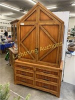 LARGE TWO PIECE OAK AND PINE "BARN" ARMOIRE