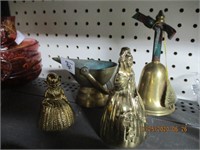 2 Brass Figure Bells,Bell & Brass Ash Bucket