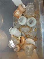 BOX OF VINTAGE GLASS LAMP SHADES