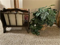 Wood Magazine Rack (17"x13"x15") and Faux Plant