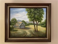 Framed Farm Painting on Canvas 24"x20"