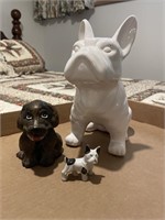 (2) Dog Coin Banks and Mini Ceramic Dog