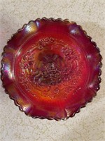LE Smith Glass Co Red Carnival Glass Bowl 8”