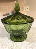Green Glass Compote 7”