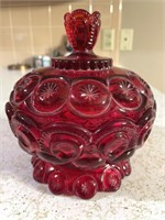 Red Glass Moon and Stars Pattern Candy Dish 6.25”