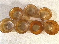 (7) Orange Carnival Glass Berry Bowls