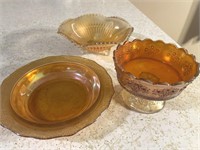(4) Orange Carnival Glass Bowls 8.5", 6.5? and