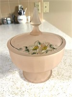 Frosted Pink Handpainted Compote with Lid 6.5”
