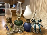 (4) Miniature Oil Lamps 9” and Smaller