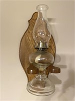 (2) Wood Sconces with Oil Lamps  22”